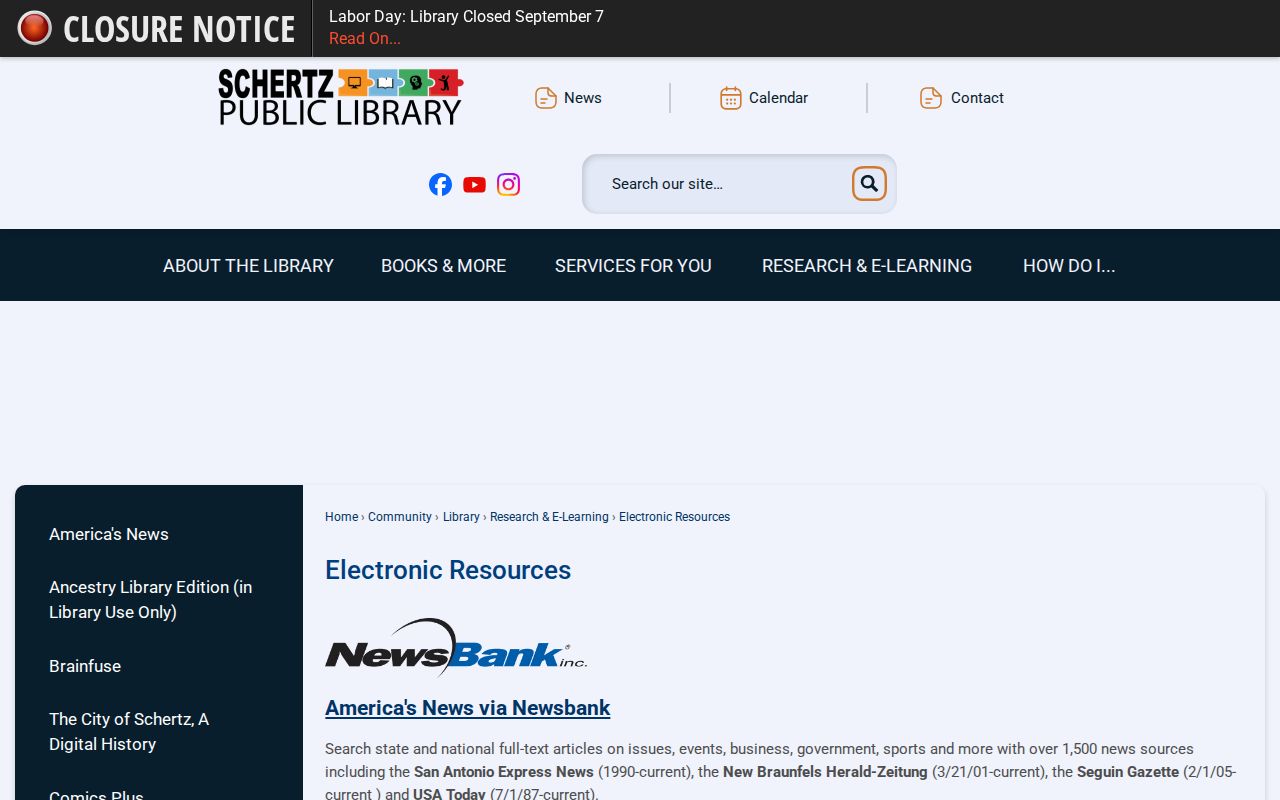 Schertz city directory public library electronic resources page