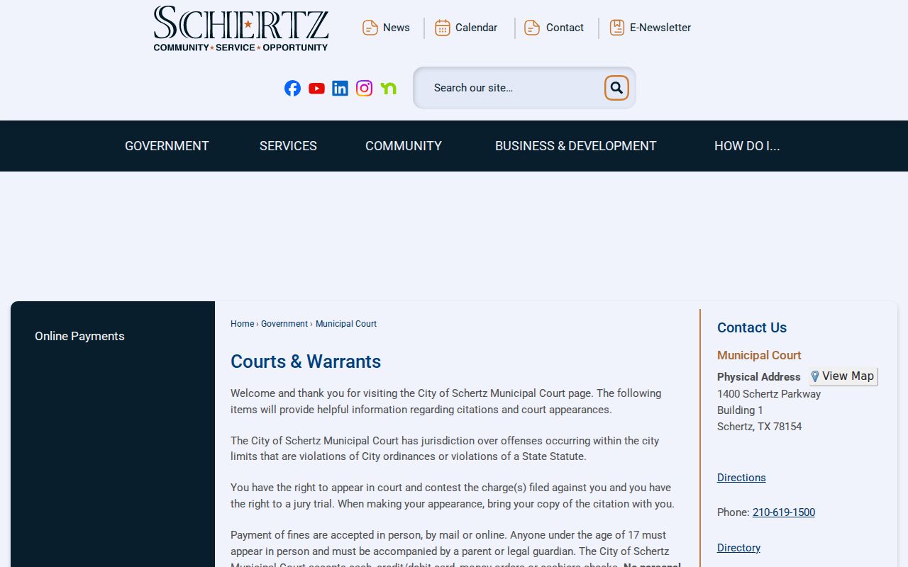 Schertz residents directory municipal court records information page